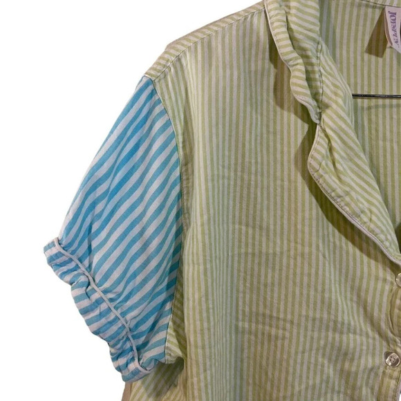 Joyspun Striped Pajama Top Plus Size 2X Front Pocket Short Sleeves Multicolor - Picture 4 of 5